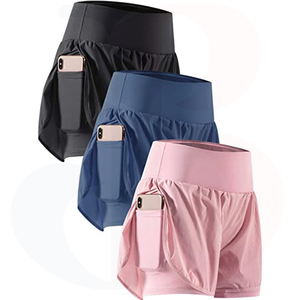 Pantalones cortos de entrenamiento para mujer 2 en 1 para gimnasio Atlético Pantalones cortos para correr con bolsillos para teléfono - Product Image 6