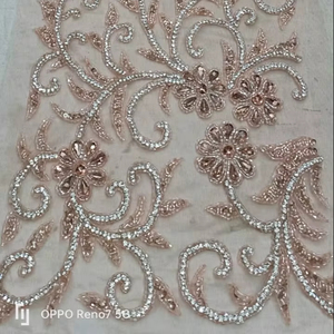 Tissu perlé de luxe de haute qualité avec Zircon fait à la main 100% Polyester meilleur prix exportation du fournisseur indien pour la fabrication de vêtements - Product Image 1