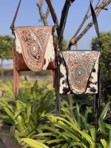 Bolsos de Hombro y Cruzados de Cuero Tallado a Mano al por Mayor, con Flecos, de Piel de Vaca, Estilo Bohemio Gitano, Vintage, Hechos a Mano - Product Image 5