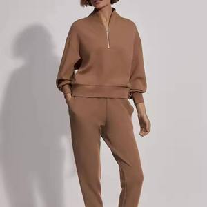 Nueva moda mujer media cremallera cuello alto sudadera manga larga Color sólido pulóver Casual Sudadera con capucha - Product Image 4