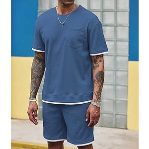 High Quality T Shirt and Shorts Set Summer for <b>Men</b> Low MOQ Apparel Factory Custom Woven Labels - Product Image 5