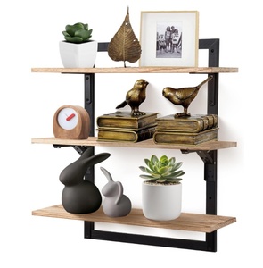 Estante de pared de madera de alambre de metal Estante de almacenamiento de dormitorio de loft moderno Negro Blanco Natural - Product Image 6