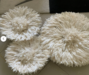 Juego de 3 sombreros de Juju africanos bohemios hechos a mano en blanco/crema/Marfil, decoración de pared, tapices de bambú para decoración del hogar - Product Image 2