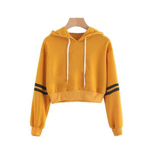Nueva moda de mujer Casual Short Pullover Sudadera con capucha Sexy manga larga Crop Tops transpirable recortada Sudadera con capucha para mujer - Product Image 1