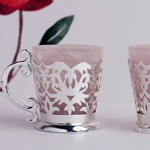 Ensemble de tasses à thé en laiton argenté et quartz rose de vente chaude - Product Image 1