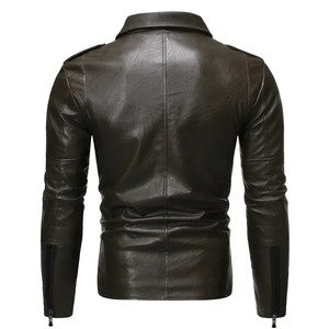 Chaqueta de Cuero con Solapa Entallada de Moda Otoño Invierno 2025 para Hombre, Chaqueta de PU de Lona Hecha a Mano, Chaqueta de Motociclista Elegante para Hombre - Product Image 4