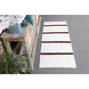 Petit tapis turc 1,8x4,4 pieds, tapis en laine vintage blanc à motifs floraux - Product Image 3