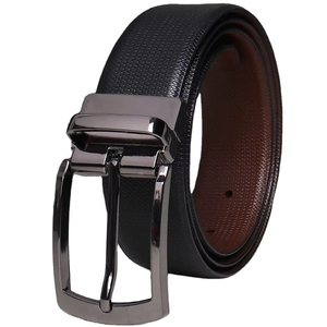 Ceinture de robe formelle pour hommes de qualité supérieure réversible Design noir et marron avec boucle en alliage poli Matériau en peau de vache - Product Image 1