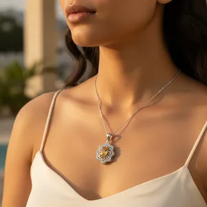 Bijoux fins en argent 925 pour femmes, pendentif en pierre précieuse jaune fait à la main, plaqué rhodium, motif unique, charme en or rose, cadeau - Product Image 2