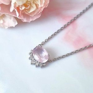 Collier pendentif en quartz rose avec accent en topaze blanche 11,5x9,5 mm, design minimaliste pour femmes, argent sterling 925, couleur blush - Product Image 1