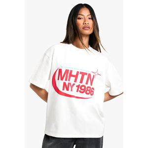 Camiseta básica de gran tamaño con logotipo de impresión personalizado de peso pesado Camiseta de algodón 100% de talla grande de alta calidad para mujer - Product Image 1