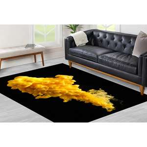 Yellow Smoke Printed <b>Rug</b>: Modern <b>Abstract</b> Black Design, Machine Washable,Chenille <b>Rug</b> - Product Image 1