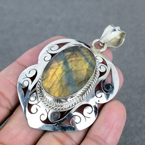 Colgante de piedras preciosas de labradorita natural, colgante de Latón chapado en plata 925, piedra preciosa de Fuego Azul, ropa de fiesta para mujer al mejor precio - Product Image 2
