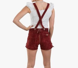 Mid-Waist Bavarian Lederhosen <b>Shorts</b> Genuine CowSplit Smooth <b>Leather</b> Embroidery Front Pockets - Product Image 3