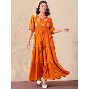 Vestido Maxi Deebaco para Mujer, Color Marrón Bronceado, Cuello en V, Bordado, Sin Mangas, con Dobladillo Tejido en Capas, Estilo Boho, Casual de Verano - Product Image 6