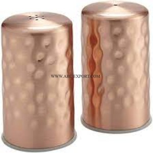 Antique Hammered Designer Round Shape Metal Copper Table Top Salt <b>and</b> Pepper <b>Set</b> of 2 Customized Size Metal Silver Lid for Sale - Product Image 2
