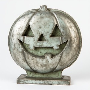 Pieza de decoración de calabaza de aluminio de primera calidad, hecha a mano con esmalte verde pátina, ideal para interiores de temporada de Halloween de lujo - Product Image 4