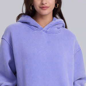 เสื้อฮู้ดผู้หญิง ดีไซน์โดดเด่น สีพื้นเรียบง่าย สไตล์ลำลอง สตรีทแวร์ สำหรับฤดูหนาว ทรงหลวม ระบายอากาศได้ดี เป็นมิตรกับสิ่งแวดล้อม ผลิตจากผ้าฟลีซถัก ล้างสีแบบ Acid Wash - Product Image 3