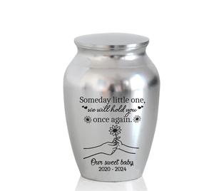 Mini urne personnalisée pour bébé en acier inoxydable Urne décorative gravée commémorative pour la perte d'un enfant en argent de taille personnalisée - Product Image 1
