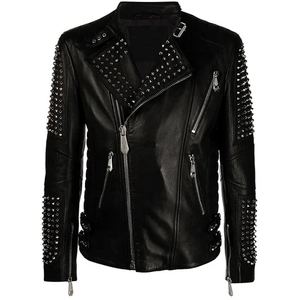 Chaqueta de invierno de cuero con tachuelas para hombre funcional con líneas suaves aislamiento suave y almacenamiento lateral para entornos urbanos helados - Product Image 4