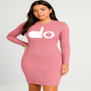 Ladies Long Ribbed Knitted Dress Stock Lot-Wholesale Branded Apparel In-Stock Various Print Women Famous Branded Bodycon Dress - Product Image 5