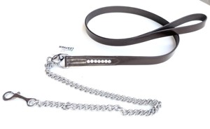 Laisse de cheval en cuir avec chaîne métallique intégrée, poignée robuste et strass étincelants – Équipement d'entraînement équestre professionnel - Product Image 3