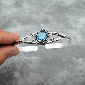Elegant Sterling Silver <b>Blue</b> <b>Topaz</b> Bangle Exquisite Fine Bangle as a Gift for Her or Mother - Product Image 4
