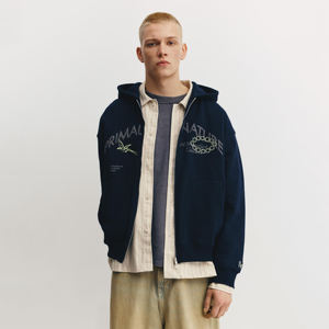 Sweat à capuche d'hiver surdimensionné en molleton français 100% coton, coupe régulière, fermeture éclair, broderie, imprimé en relief, écologique - Product Image 1