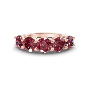 Encantadora Banda Redonda de Oro Sólido de 14K con Diamantes Cultivados en Laboratorio de Color Cognac Cereza de 0.50 Ct Tw, Claridad VS, 5 Diamantes con Brillo Cálido - Product Image 1