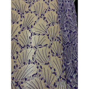 Royal Amethyst Starburst Beaded Couture Lace <b>Fabric</b> Woven with Applique and Metallic Feature - Product Image 2