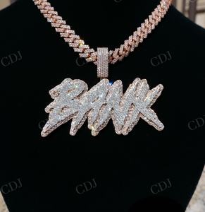 Moissanite Diamond Sterling Silver Rose Gold Plated Bank <b>Letter</b> Pendant Hip Hop <b>Necklace</b> Factory Custom Fully Ice Out Jewelry - Product Image 2