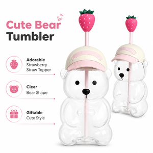 Copo de suco personalizado com logotipo, desenho animado fofo, garrafa de água com tampa rosa, portátil, reutilizável, com canudo de morango. - Product Image 2