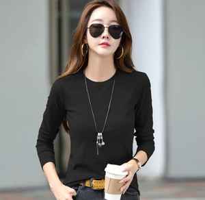 OEM personalizado de alta calidad 100% algodón camiseta de mujer Casual sólido estampado de manga larga bordado de cuello redondo talla grande polar - Product Image 2