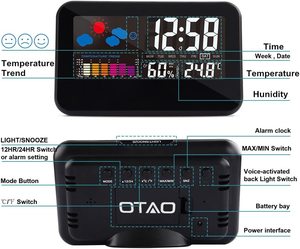 Đa Chức Năng Điều Khiển Bằng Giọng Nói Lớn Màn Hình Màu Thời Tiết Thời Gian Ngày Hiển Thị Đồng Hồ Báo Thức - Product Image 5