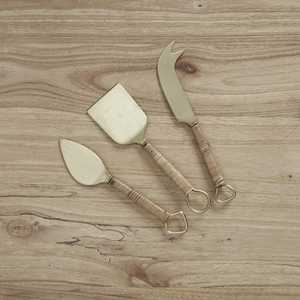 ชุดมีดหั่นชีสสแตนเลสมีด้ามจับหวายสานด้วยมือชุดมีดเครื่องมือตัดชีสแนววินเทจแบบกำหนดเองดีไซน์ใหม่18/8 - Product Image 2