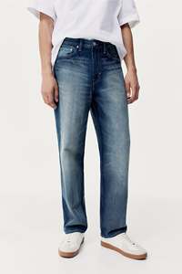 Alta calidad de los hombres de mezclilla oscura azul suelto y recto ajuste 100% algodón comodidad y uso diario pantalones vaqueros @ precio de fábrica al por mayor - Product Image 4