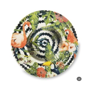 Set di 6 Ciotole per Pasta in Ceramica con Stampa Digitale, Motivo Tropicale Multicolore con Palme Esotiche, Stile Chic Tropicale di Excelsa - Product Image 1