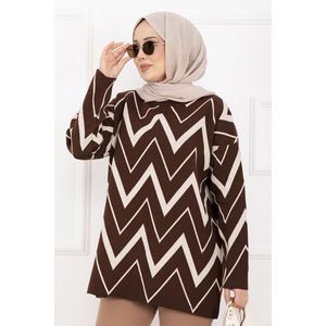 Pull tricoté vintage Lavin, motif léopard zigzag café, grande taille, respirant, style décontracté pour l'automne-hiver, style coréen - Product Image 2