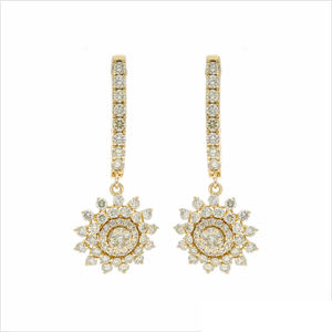 Pendientes de diamantes Sunburst florales de oro rosa de 14K, juego de pavé brillante, diamantes brillantes, joyería de piedra natural con diseño de gota - Product Image 3