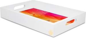 Plateau de service rectangulaire en MDF blanc fait main Plateau décoratif en bois fabriqué à la main avec peinture à la main complexe BY HF CRAFTS - Product Image 2