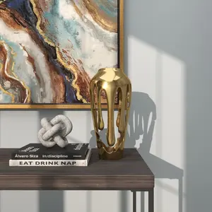 Jarrón de flores dorado creativo Simple moderno, decoración clásica para el hogar, sala de estar, jarrón de Metal - Product Image 3