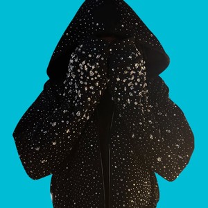 2025 OEM personalizado viaje cordón Unisex de gran tamaño lavado ácido mujeres hombres sudaderas con capucha de diamantes de imitación - Product Image 1