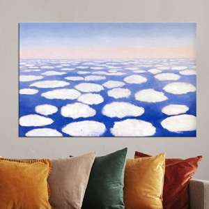 Impresión en lienzo de nubes flotantes serenas y surrealas, arte de pared moderno en azul y blanco de ensueño, lienzo envuelto - Product Image 1