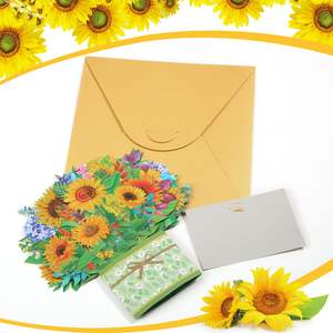 3 Paket Kartu Bunga Kertas Pop Up Buket Abadi Kartu Ucapan Kertas 3D Pop Up dengan Kartu Catatan dan Amplop untuk Semua Kesempatan - Product Image 4