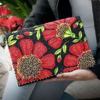 Pochette en cuir véritable pour femme, motif ethnique indien Banjara Boho, forme personnalisée, motif pierre et bonbon, idéale été comme hiver