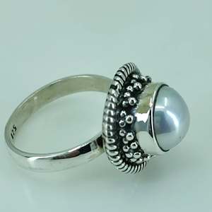 Handmade 925 Sterling Silver Coin Pearl <b>Statement</b> <b>Ring</b> Freshwater June Birthstone Jewelry Boho Perfect Gift for Men and Women - Product Image 5