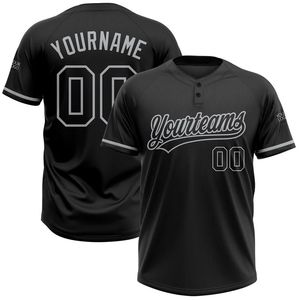 Negro Gris Letras Sublimación personalizada Softball Béisbol 2 Botones Jersey Negro 2 botones béisbol Club Jersey Venta al por mayor - Product Image 1