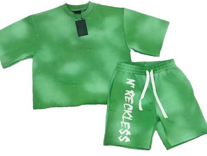 Vintage Mens Shorts Sets Coton 2 Piece Set Acid Washed Men Summer Set T-shirts Et Shorts - Product Image 2