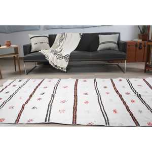 Tapis turc vintage, grand tapis de 4,5 x 9,4 pieds, tapis en laine blanc et rouge de style sud-ouest - Product Image 4