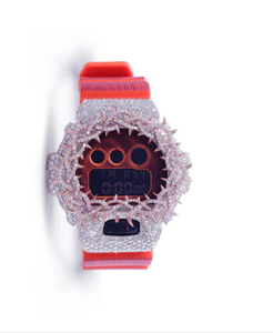 Reloj Rojo Fuego con Bisel de Diamantes en Forma de Espiga, Detalles Rojos en la Pantalla, Caja y Correa de Acero Inoxidable, Resistencia al Agua de 10 Bares, Esfera Redonda - Product Image 1